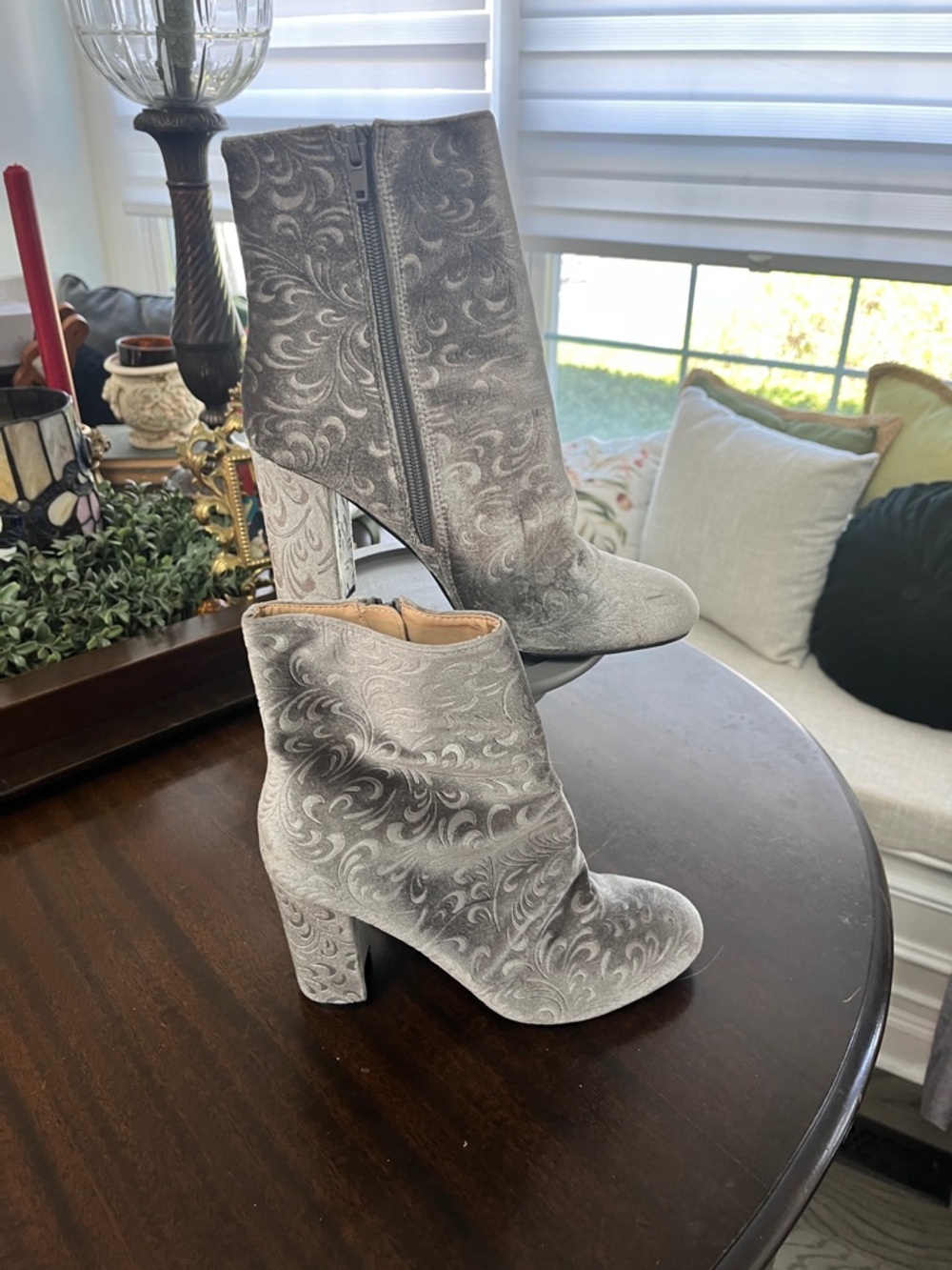 Shellys London Grey Suede Slip-On Heeled Booties